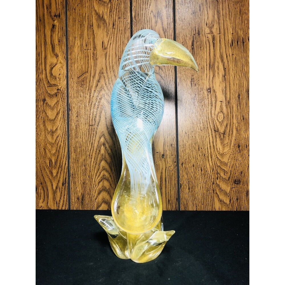 RARE Murano Glass Toucan Large 13" Sculpture Bird Art Glass Blue Striped Gold